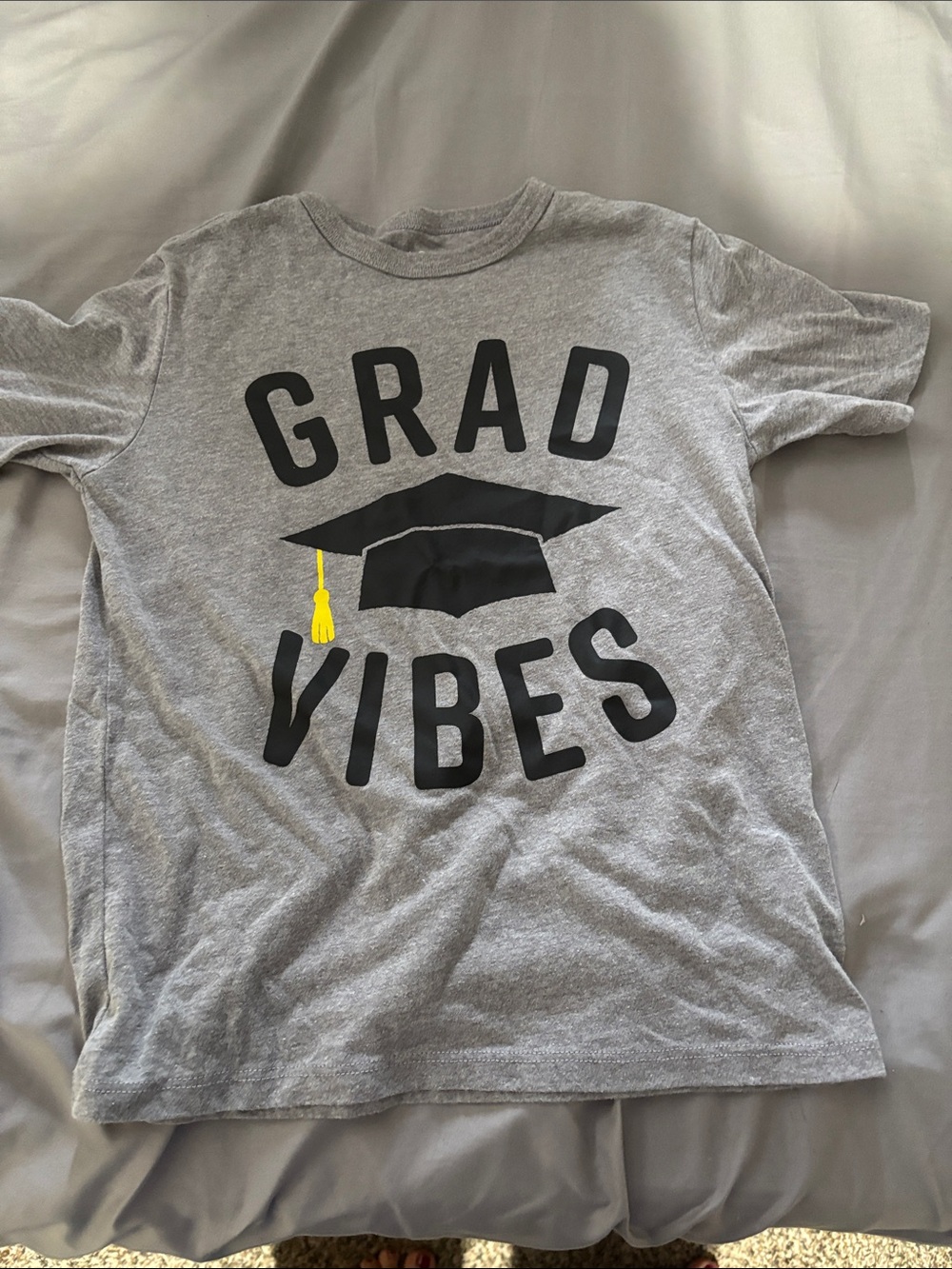 Place Gray "Grad Vibes" Short Sleeve Tee with Black Cap and Yellow Tassel